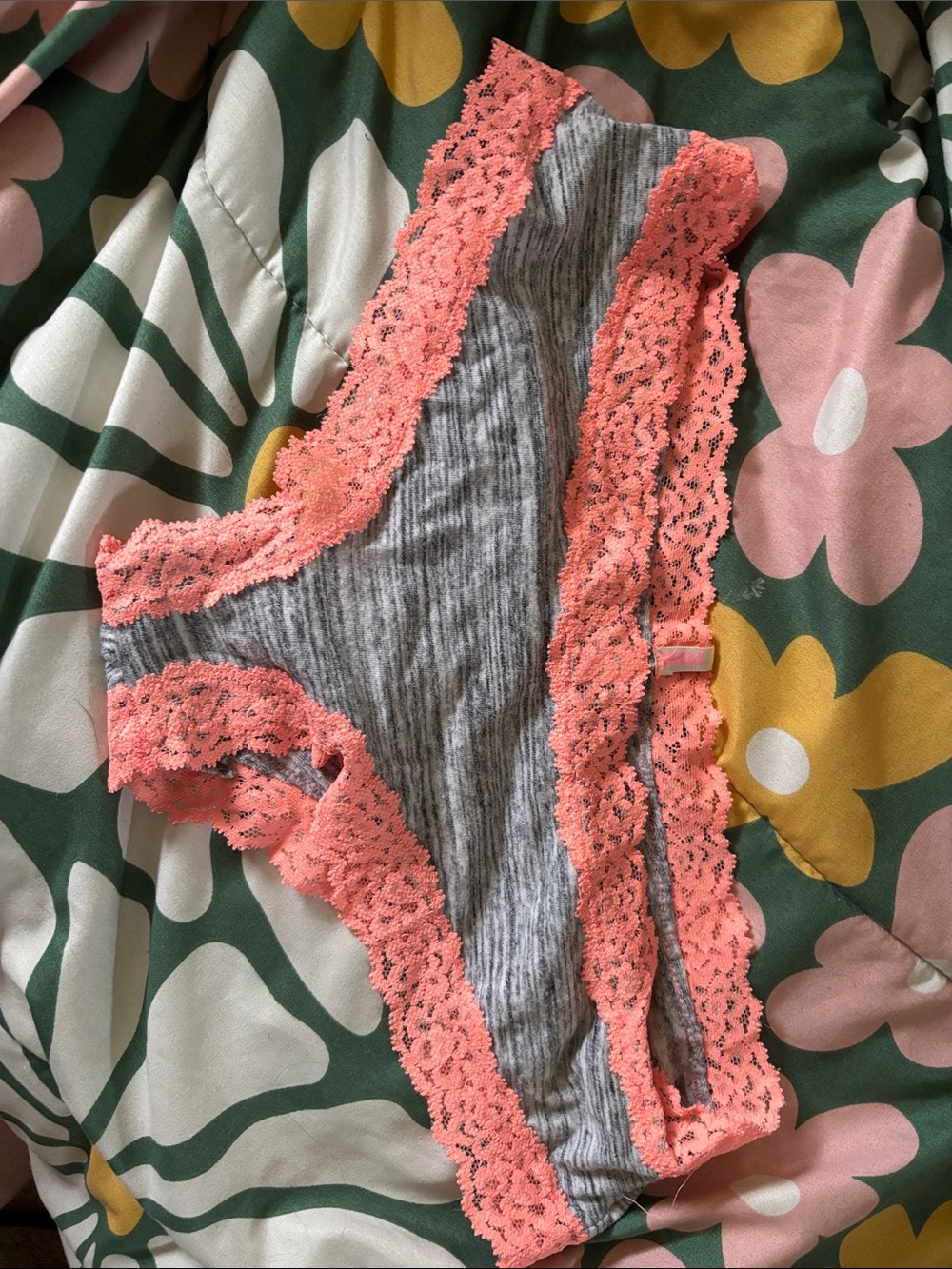 PINK Victoria's Secret Extra Low Rise Cheekster - Gray/Coral - Large - Well Worn